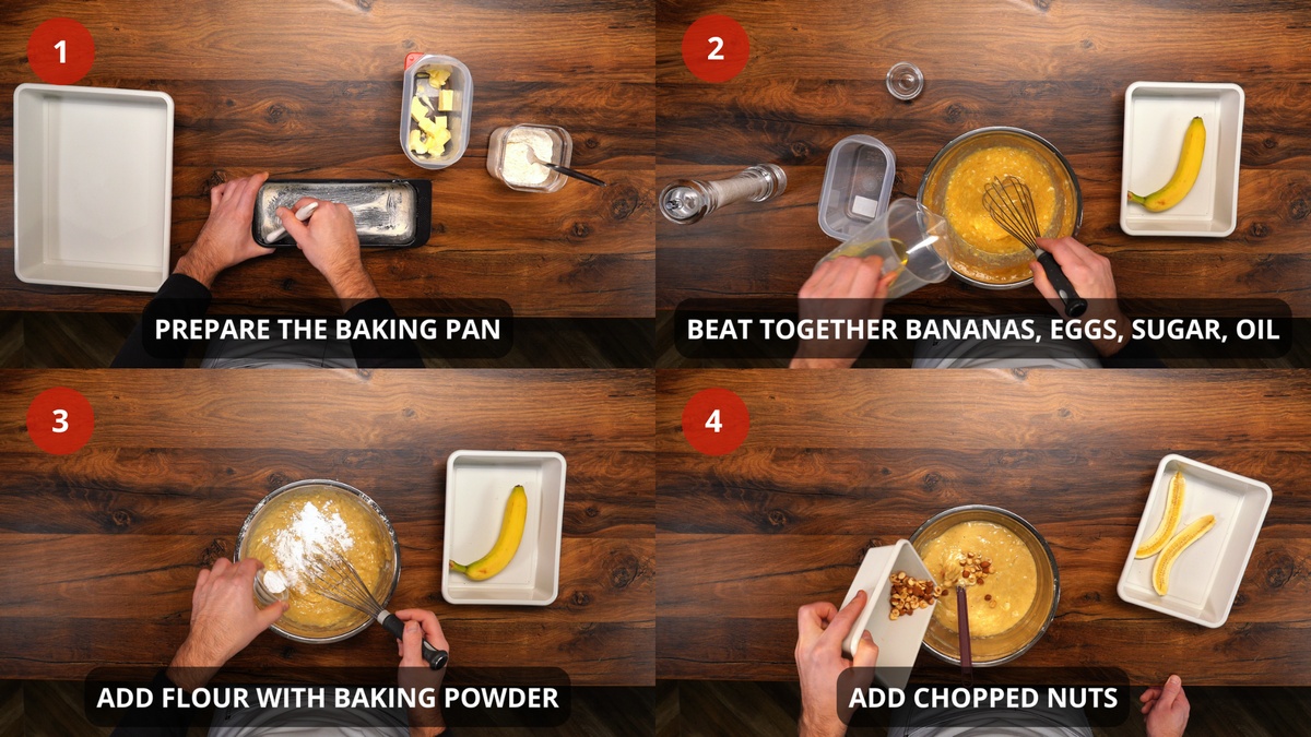 Banana Bread Recipe Step By Step 1-4