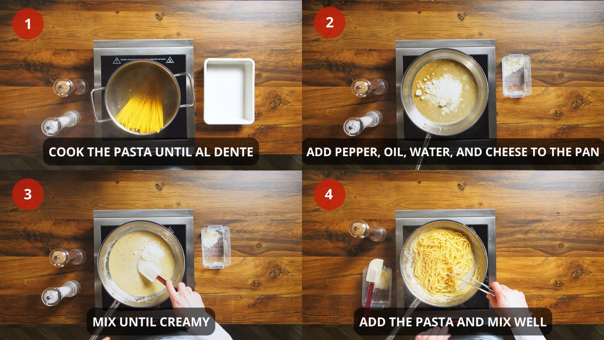 Cacio e Pepe Pasta Recipe Step By Step 1-4