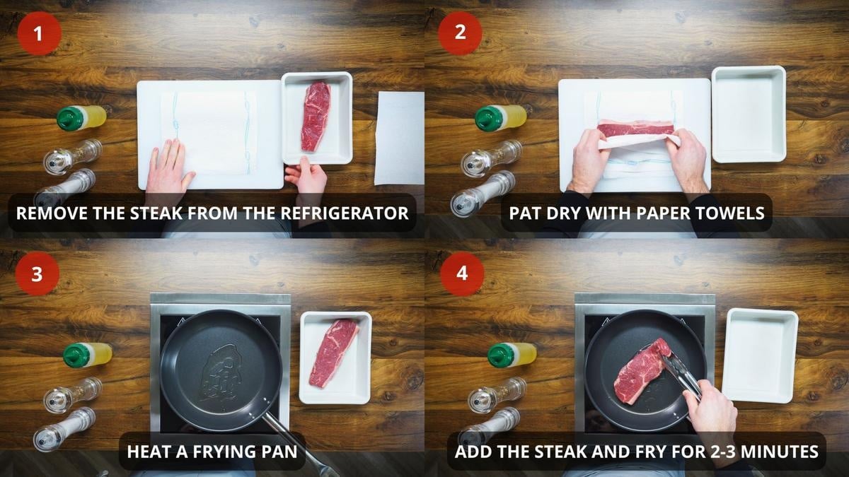 Steak on a pan step by step recipe 1-4