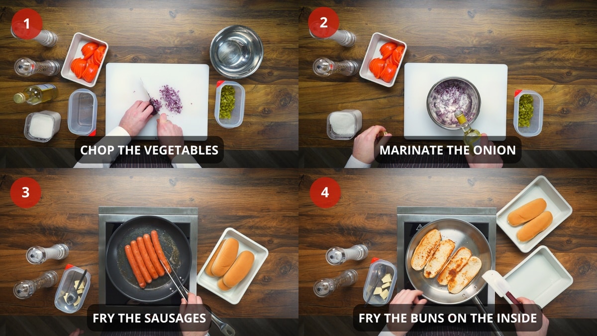 chicago style hot dog step by step recipe 1-4