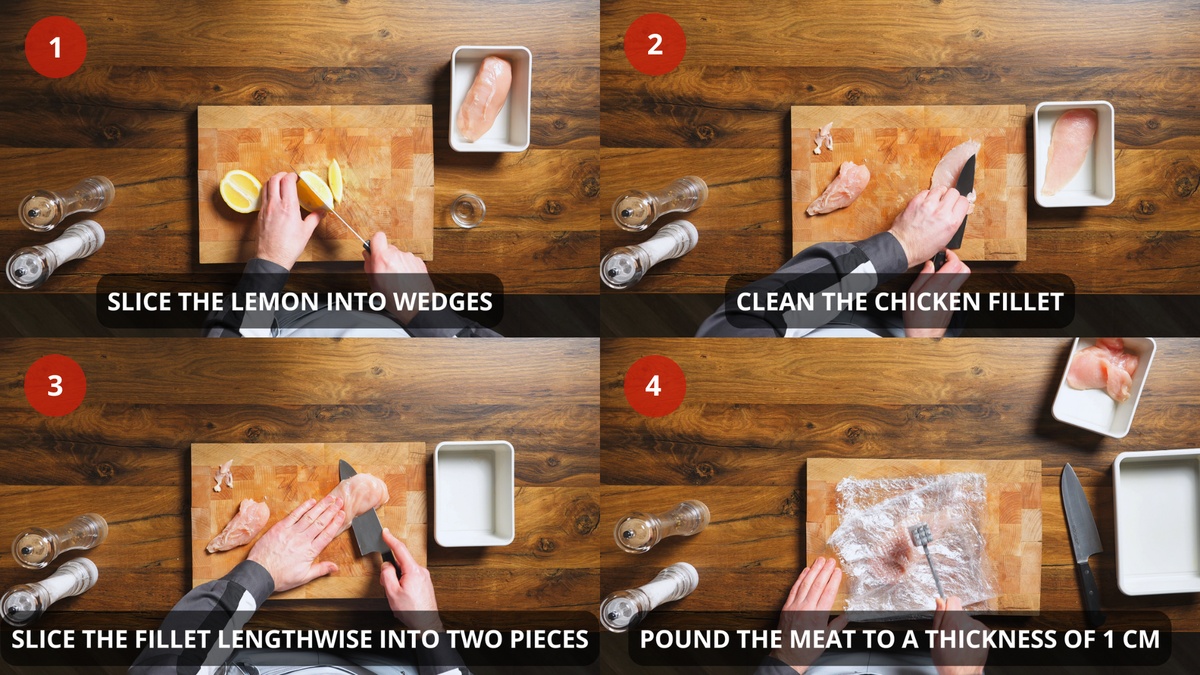 chicken schnitzel step by step recipe 1-4