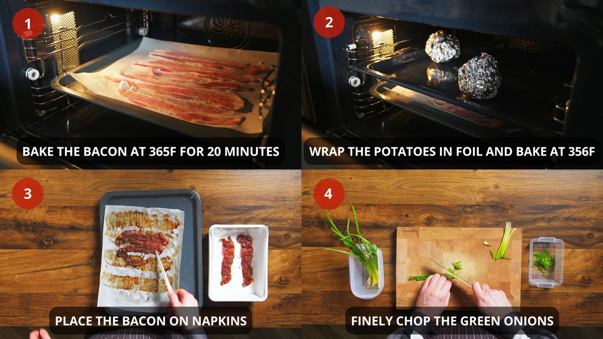 Baked Potatoes with bacon recipe step by step 1-4