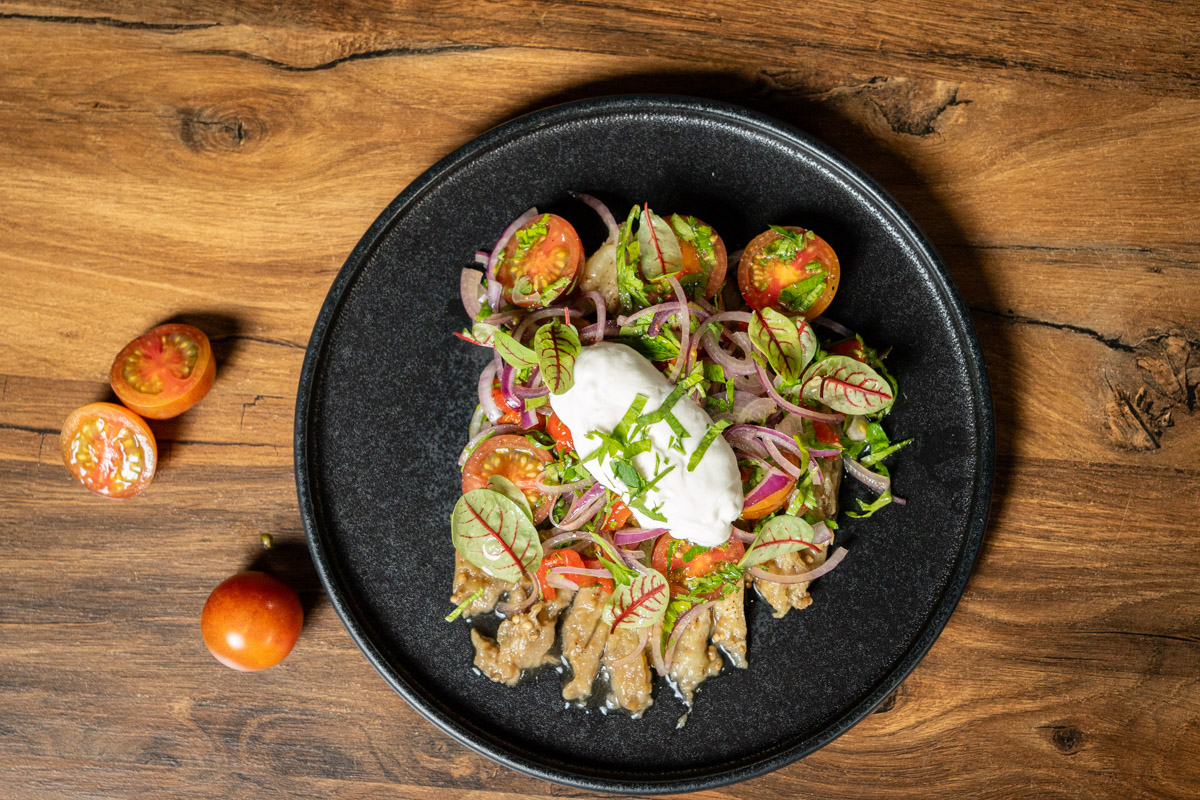 homemade eggplant and tomato salad